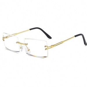 Men's Rimless Clear Lens Gold Frame Sunglasses